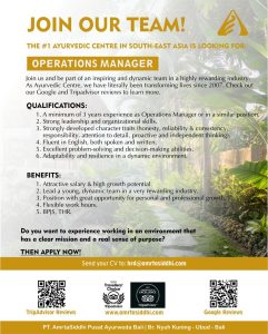 Lowongan Kerja Sebagai Operations Manager untuk Amrtasiddhi Penempatan di Ubud, Gianyar