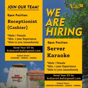 Lowongan Kerja Sebagai Receptionist (Cashier) dan Server Karaoke untuk Zero-4 Karaoke Penempatan di Legian, Badung