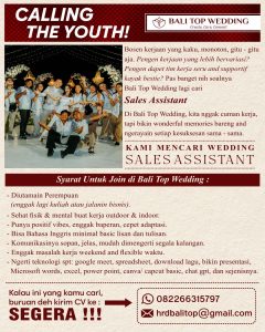 Lowongan Kerja Sebagai Sales Assistant untuk Bali Top Wedding Penempatan di Denpasar