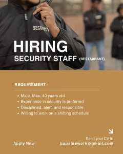 Lowongan Kerja Sebagai Security Staff, Housekeeper, Cook Helper untuk Penempatan di Bali