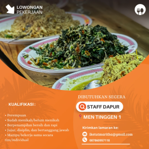 Lowongan Kerja Sebagai Staff Dapur untuk Men Tinggen 1 Penempatan di Denpasar