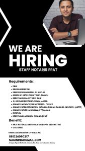 Lowongan Kerja Sebagai Staff Notaris PPAT untuk Penempatan di Jimbaran, Badung