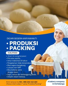 Lowongan Kerja Sebagai Staff Produksi, Staff Packing, Driver untuk Bakery Company Penempatan di Kertalangu, Denpasar