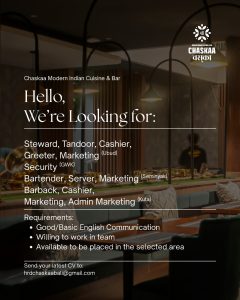 Lowongan Kerja Sebagai Steward, Tandoor, Cashier, Greeter, Marketing, Security, Bartender, Server, Dll untuk Chaskaa Modern Indian Cuisine & Bar Penempatan di Bali