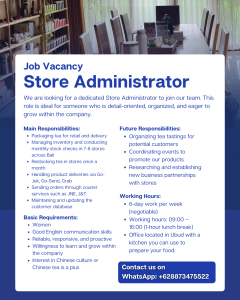 Lowongan Kerja Sebagai Store Administrator untuk Penempatan di Ubud, Gianyar