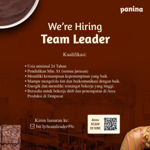 Lowongan Kerja Sebagai Team Leader Produksi untuk Panina Penempatan di Panjer, Denpasar