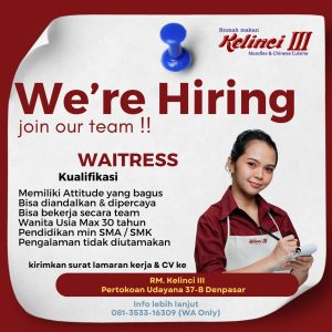 Lowongan Kerja Sebagai Waitress untuk Rumah Makan Kelinci III Penempatan di Denpasar