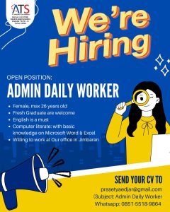 Lowongan Kerja Sebagai Admin Daily Worker untuk PT. Anugerah Tujuh Samudra Penempatan di Jimbaran, Badung