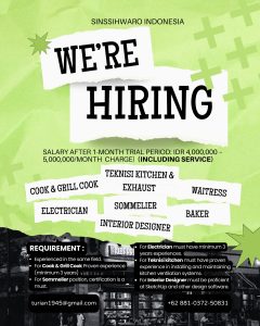 Lowongan Kerja Sebagai Cook & Grill Cook, Teknisi Kitchen & Exhaust, Waitress, Dll untuk Sinssihwaro Indonesia Penempatan di Ubud, Gianyar