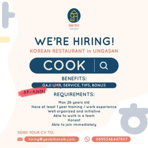 Lowongan Kerja Sebagai Cook untuk Yeobi Hansik Penempatan di Badung