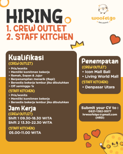 Lowongan Kerja Sebagai Crew Outlet, Staff Kitchen untuk Woofelgo  Penempatan di Denpasar