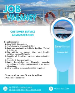 Lowongan Kerja Sebagai Customer Service Administration untuk Sanur Ferries Penempatan di Denpasar