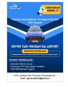 Lowongan Kerja Sebagai Driver Taxi Ngurah Rai Airport, Pegawai Operator Sistem untuk Ngurah Rai Airport Taxi Penempatan di Badung