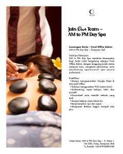 Lowongan Kerja Sebagai Front Office Admin untuk AM to PM Day Spa Penempatan di  Denpasar