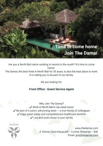Lowongan Kerja Sebagai Front Office Guest Service Agent untuk The Damai Penempatan di Singaraja, Buleleng