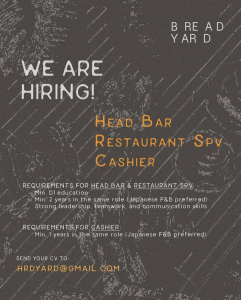 Lowongan Kerja Sebagai Head Bar, Restaurant Spv, Cashier untuk Bread Yard Penempatan di Seminyak, Badung