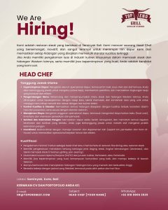 Lowongan Kerja Sebagai Head Chef untuk Top End Grill Penempatan di Seminyak, Badung