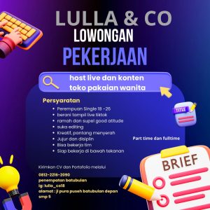 Lowongan Kerja Sebagai Host Live dan Konten untuk Lulla & Co Penempatan di Batubulan, Gianyar