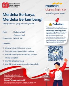 Lowongan Kerja Sebagai Marketing Staff, Collection Staff untuk Mandiri Utama Finance Penempatan di Bali