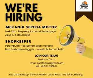 Lowongan Kerja Sebagai Mekanik Sepeda Motor dan Shopkeeper untuk Orange Mechanik Penempatan di Kerobokan, Badung