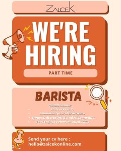 Lowongan Kerja Sebagai Part Time Barista untuk ZAICEK Penempatan di Pecatu, Badung