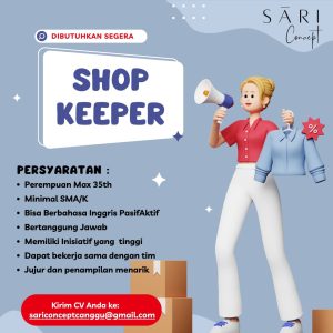Lowongan Kerja Sebagai Shopkeeper untuk Sari Concept Penempatan di Canggu, Badung
