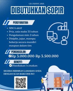 Lowongan Kerja Sebagai Sopir untuk UD. Fanny Jaya Penempatan di Denpasar