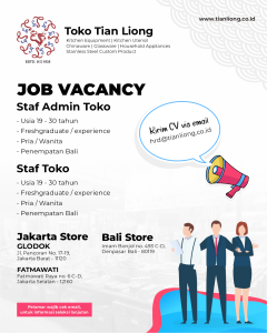 Lowongan Kerja Sebagai Staff Admin Toko, Staff Toko untuk Toko Tian Liong Penempatan di Denpasar