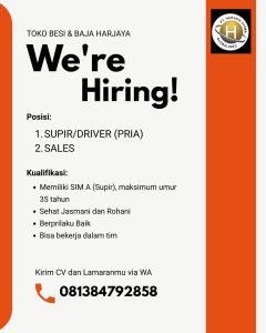 Lowongan Kerja Sebagai Supir/Driver, Sales untuk Toko Besi & Baja Harjaya Penempatan di Badung
