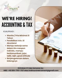 Lowongan Kerja Sebagai Accounting & Tax untuk Murni Cosmetics Penempatan di Denpasar