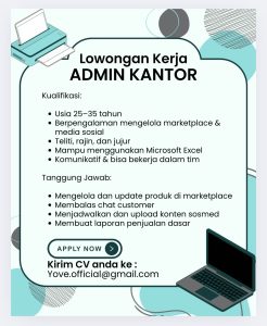 Lowongan Kerja Sebagai Admin Kantor untuk Yove Official Penempatan di Denpasar