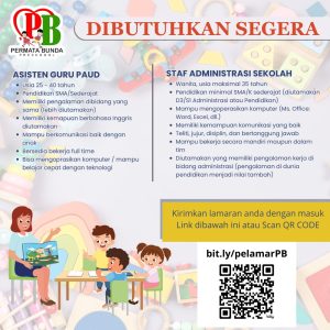 Lowongan Kerja Sebagai Asisten Guru Paud, Staff Administrasi Sekolah untuk Permata Bunda Preschool Penempatan di Denpasar