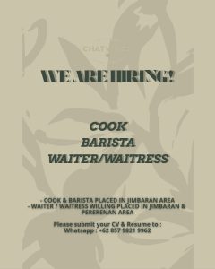 Lowongan Kerja Sebagai Cook, Barista, Waiter/ss untuk Chatwood Bali Penempatan di Badung
