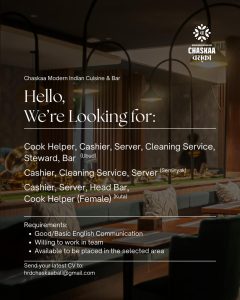 Lowongan Kerja Sebagai Cook Helper, Cashier, Server, Cleaning Service, Steward, Bar, Dll untuk Chaskaa Modern Indian Cuisine & Bar Penempatan di Bali
