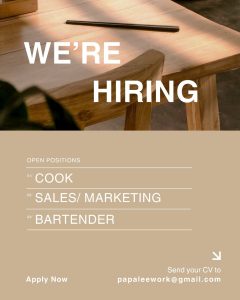 Lowongan Kerja Sebagai Cook, Sales/Marketing, Bartender untuk Penempatan di Bali