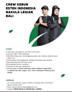Lowongan Kerja Sebagai Crew Es Teh untuk Es Teh Indonesia Penempatan di Legian, Badung