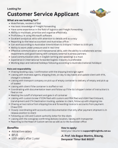 Lowongan Kerja Sebagai Customer Service Applicant untuk Freight4u Penempatan di Denpasar