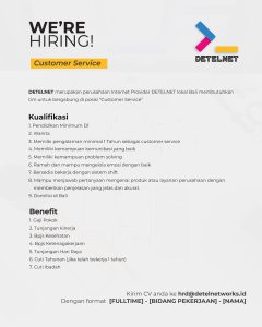 Lowongan Kerja Sebagai Customer Service untuk DETELNET Penempatan di Denpasar