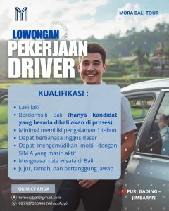 Lowongan Kerja Sebagai Driver untuk Mora Bali Tour Penempatan di Jimbaran, Badung