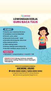 Lowongan Kerja Sebagai Guru Baca Tulis untuk Anemone Ubung Penempatan di Denpasar