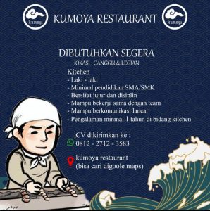 Lowongan Kerja Sebagai Kitchen staff untuk Kumoya Restaurant Penempatan di Badung