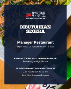 Lowongan Kerja Sebagai Manager Restaurant untuk Hyang Togol Bali Penempatan di Sanur, Denpasar