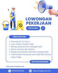 Lowongan Kerja Sebagai Office Boy untuk CV. Artic Kitchen Steel Penempatan di Denpasar