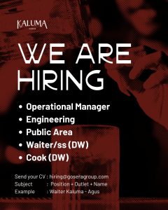 Lowongan Kerja Sebagai Operational Manager, Engineering, Public Area, Daily Worker Waiter/ss & Cook untuk Kaluma Sanur Penempatan di Denpasar