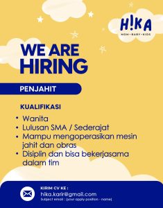 Lowongan Kerja Sebagai Penjahit untuk Hika Mom Baby Kids Penempatan di Denpasar