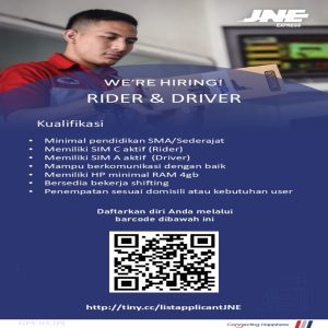 Lowongan Kerja Sebagai Rider & Driver untuk JNE Express Penempatan di Bali