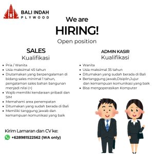 Lowongan Kerja Sebagai Sales, Admin Kasir untuk Bali Indah Plywood Penempatan di Denpasar