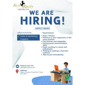 Lowongan Kerja Sebagai Sales & Marketing Property untuk Fays Really Indonesia Penempatan di Nusa Dua, Badung