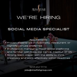 Lowongan Kerja Sebagai Social Media Specialist, Omakase Sushi Chef,  DW Video Jockey, Dll untuk Miss Fish Bali Penempatan di Badung