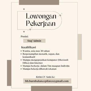 Lowongan Kerja Sebagai Staff Admin untuk Burn Balance Pilates Penempatan di Mengwi, Badung